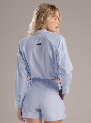 Blusa casual color azul para mujer, marca BABALÚ, referencia 112633, vista trasera. Compra al por mayor en babalu.com.co en COP.