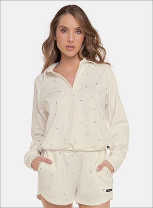 Buzo casual color marfil para mujer, marca BABALÚ, referencia 110953, vista frontal. Compra al por mayor en babalu.com.co en COP.