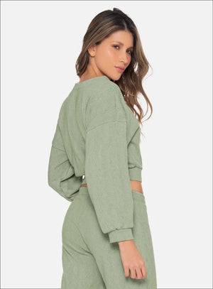 Buzo casual color verde para mujer, marca BABALÚ, referencia 111563, vista lateral. Compra al por mayor en babalu.com.co en COP.