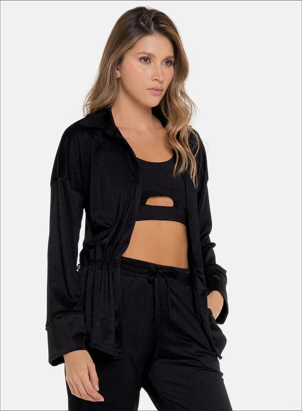 Camisa casual con cordón graduable en cintura tela rib