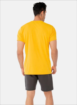 Camiseta deportiva color amarillo para hombre, marca INIZIO, referencia 86376, vista trasera. Compra al por mayor en babalu.com.co en COP.