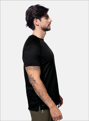 Camiseta deportiva color negro para hombre, marca INIZIO, referencia 86536, vista lateral. Compra al por mayor en babalu.com.co en COP.