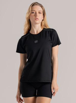 Camiseta deportiva color negro para mujer, marca BABALÚ, referencia 114753, vista frontal. Compra al por mayor en babalu.com.co en COP.