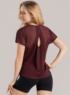 Camiseta deportiva color vino tinto para mujer, marca BABALÚ, referencia 114003, vista trasera. Compra al por mayor en babalu.com.co en COP.