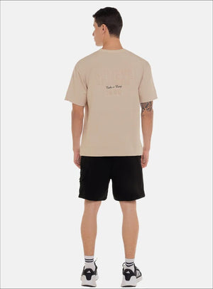 Camiseta oversize color beige para hombre, marca BBL MEN, referencia 129, vista trasera. Compra al por mayor en babalu.com.co en COP.