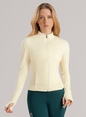 Chaqueta deportiva color amarillo para mujer, marca BABALÚ, referencia 110483, vista frontal. Compra al por mayor en babalu.com.co en COP.