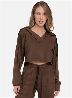 Chompa casual color cafe para mujer, marca BABALÚ, referencia 111703, vista frontal. Compra al por mayor en babalu.com.co en COP.
