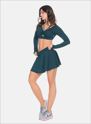 Falda deportiva color azul para mujer, marca BABALÚ, referencia 109343, vista lateral. Compra al por mayor en babalu.com.co en COP.