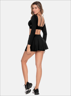 Falda deportiva color negro para mujer, marca BABALÚ, referencia 109343, vista trasera. Compra al por mayor en babalu.com.co en COP.