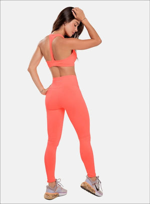 Leggins deportivo color coral para mujer, marca BABALÚ, referencia 37683, vista trasera. Compra al por mayor en babalu.com.co en COP.
