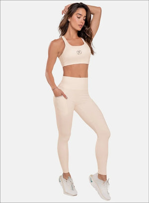Leggins deportivo color marfil para mujer, marca BABALÚ, referencia 107033, vista frontal. Compra al por mayor en babalu.com.co en COP.