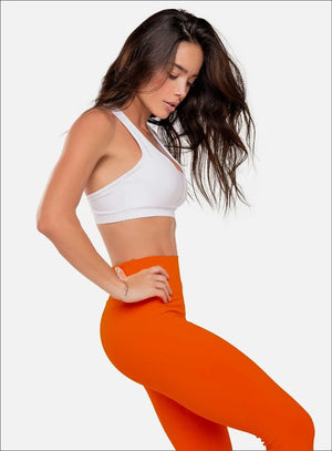 Leggins deportivo color naranja para mujer, marca BABALÚ, referencia 37683, vista lateral. Compra al por mayor en babalu.com.co en COP.