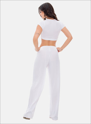 Pantalon deportivo color blanco para mujer, marca BABALÚ, referencia 108073, vista trasera. Compra al por mayor en babalu.com.co en COP.