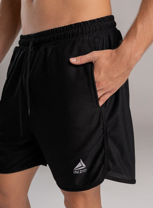 Pantaloneta deportiva color negro para hombre, marca INIZIO, referencia 86806, vista frontal. Compra al por mayor en babalu.com.co en COP.