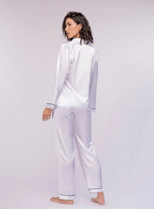 Pijama shiny color blanco para mujer, marca BABALÚ, referencia 198, vista trasera. Compra al por mayor en babalu.com.co en COP.