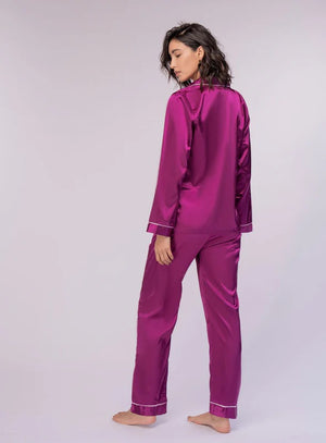 Pijama shiny color morado para mujer, marca BABALÚ, referencia 198, vista trasera. Compra al por mayor en babalu.com.co en COP.