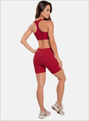 Short deportivo color rojo para mujer, marca BABALÚ, referencia 91513, vista trasera. Compra al por mayor en babalu.com.co en COP.