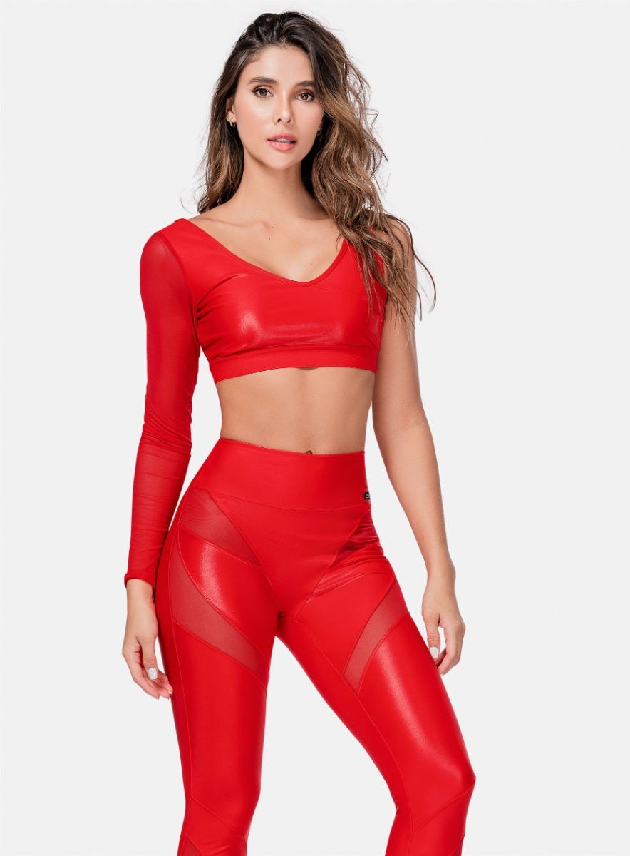 TOP DEPORTIVO MUJER TELA APARIENCIA CUERO CON MANGA EN TELA SEMI TRANSPARENTE TALLA S - M PRECIO ESPECIAL