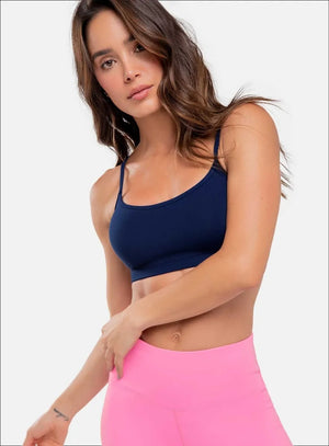 Top deportivo color azul para mujer, marca BABALÚ, referencia 15943, vista frontal. Compra al por mayor en babalu.com.co en COP.