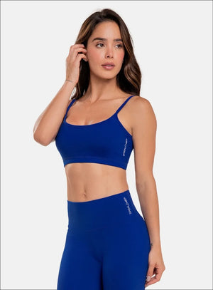 Top deportivo color azul para mujer, marca BABALÚ, referencia 15943, vista frontal. Compra al por mayor en babalu.com.co en COP.