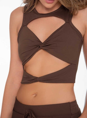Top deportivo color cafe para mujer, marca BABALÚ, referencia 111423, vista frontal. Compra al por mayor en babalu.com.co en COP.
