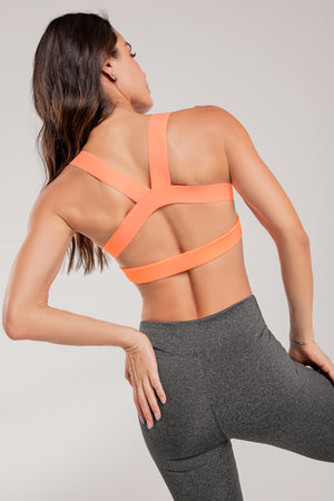 Top deportivo color mandarina para mujer, marca BABALÚ, referencia 92343, vista trasera. Compra al por mayor en babalu.com.co en COP.