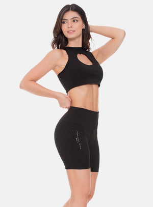 Top deportivo color negro para mujer, marca BABALÚ, referencia 108813, vista lateral. Compra al por mayor en babalu.com.co en COP.
