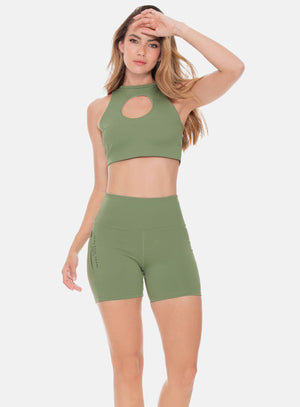 Top deportivo color verde para mujer, marca BABALÚ, referencia 108813, vista frontal. Compra al por mayor en babalu.com.co en COP.