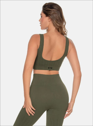 Top deportivo color verde para mujer, marca BABALÚ, referencia 109863, vista trasera. Compra al por mayor en babalu.com.co en COP.