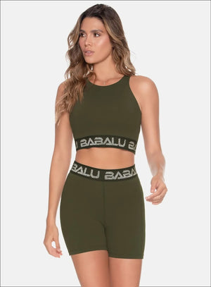 Top deportivo color verde para mujer, marca BABALÚ, referencia 110243, vista frontal. Compra al por mayor en babalu.com.co en COP.