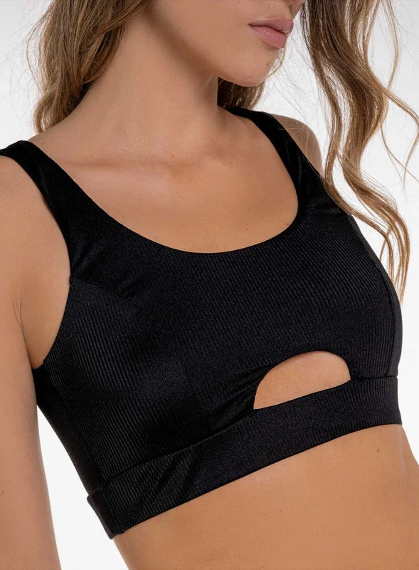 Top casual con escote pronunciado en espalda tela rib