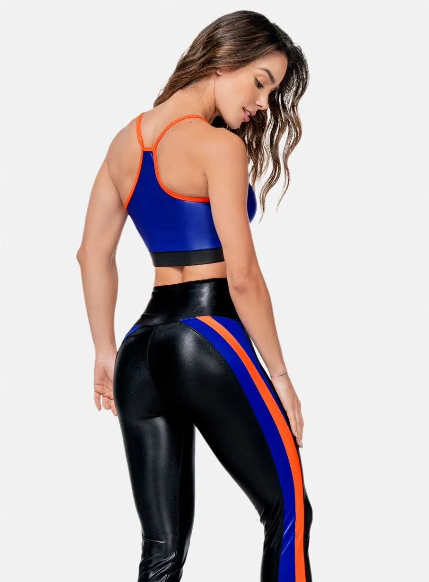 TOP DEPORTIVO MUJER TELA APARIENCIA CUERO CON ELÁSTICO INTERNO TALLA S - M