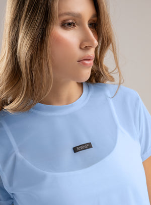 Blusa deportiva color azul para mujer, marca BABALÚ, referencia 101383, vista frontal. Compra al por mayor en babalu.com.co en COP.