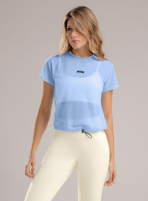 Blusa deportiva color azul para mujer, marca BABALÚ, referencia 101383, vista frontal. Compra al por mayor en babalu.com.co en COP.