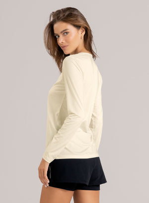 Buso deportivo color marfil para mujer, marca BABALÚ, referencia 114853, vista lateral. Compra al por mayor en babalu.com.co en COP.