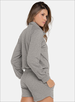 Buzo casual color gris para mujer, marca BABALÚ, referencia 110953, vista lateral. Compra al por mayor en babalu.com.co en COP.