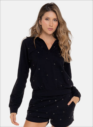 Buzo casual color negro para mujer, marca BABALÚ, referencia 110953, vista frontal. Compra al por mayor en babalu.com.co en COP.