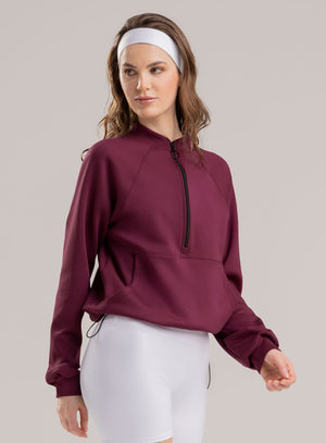 Buzo deportivo Canguro oversize color vino tinto para mujer, marca BABALÚ, referencia 113943, vista frontal. Compra al por mayor en babalu.com.co en COP.