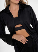 Camisa casual con cordón graduable en cintura tela rib