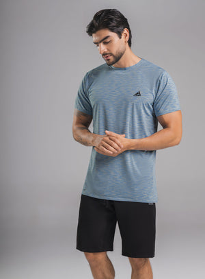 Camiseta deportiva color azul para hombre, marca INIZIO, referencia 86076, vista frontal. Compra al por mayor en babalu.com.co en COP.