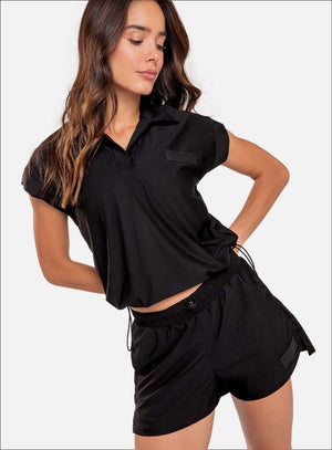 Camiseta deportiva color negro para mujer, marca BABALÚ, referencia 111113, vista frontal. Compra al por mayor en babalu.com.co en COP.