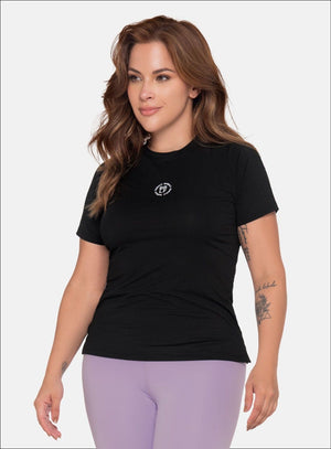 Camiseta deportiva color negro para mujer, marca BABALÚ, referencia 111323, vista frontal. Compra al por mayor en babalu.com.co en COP.