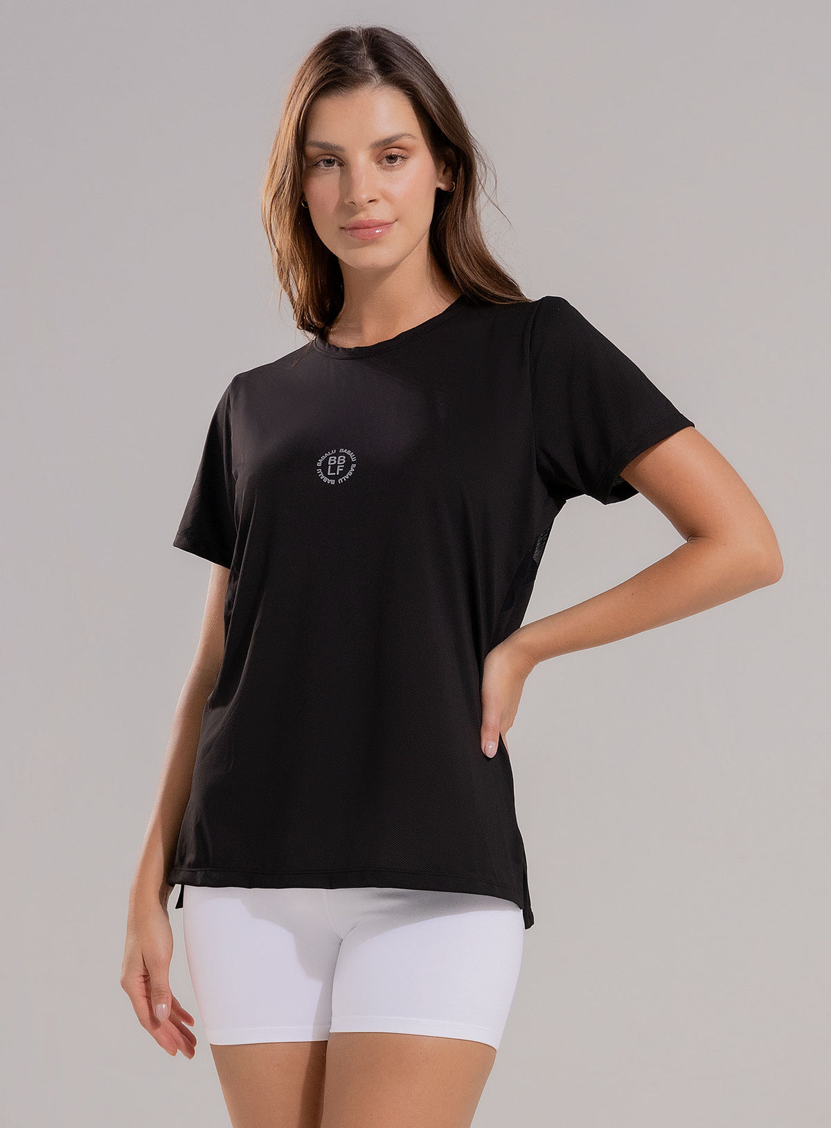 Camiseta deportiva color negro para mujer, marca BABALÚ, referencia 112543, vista frontal. Compra al por mayor en babalu.com.co en COP.