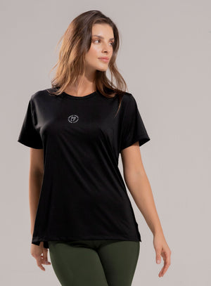 Camiseta deportiva color negro para mujer, marca BABALÚ, referencia 112563, vista frontal. Compra al por mayor en babalu.com.co en COP.
