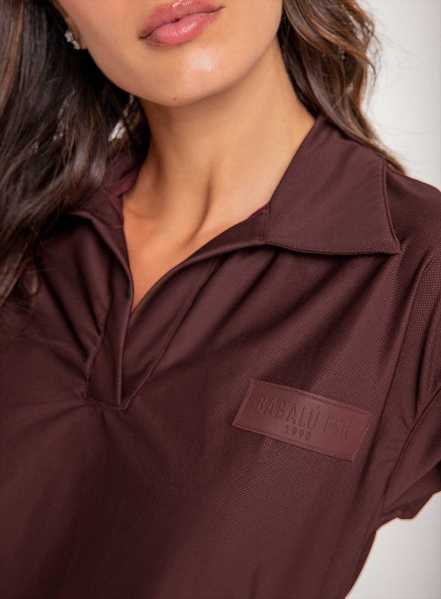 Camiseta deportiva color vino tinto para mujer, marca BABALÚ, referencia 111113, vista detalle. Compra al por mayor en babalu.com.co en COP.