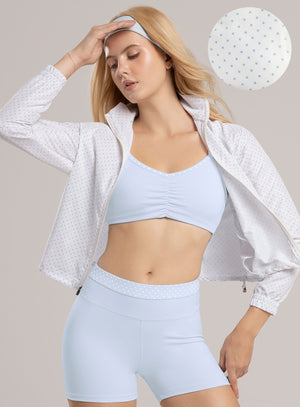 Chaqueta deportiva color azul baby para mujer, marca BABALÚ, referencia 115913, vista frontal. Compra al por mayor en babalu.com.co en COP.