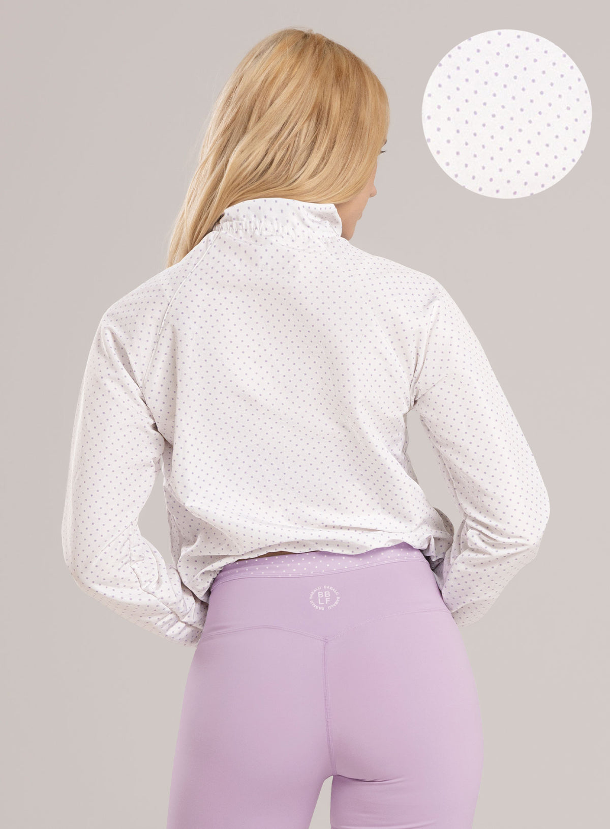 Chaqueta deportiva color lila baby para mujer, marca BABALÚ, referencia 115913, vista trasera. Compra al por mayor en babalu.com.co en COP.