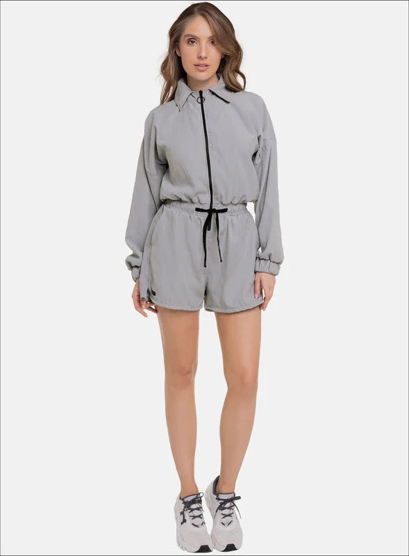 Enterizo casual color gris para mujer, marca BABALÚ, referencia 111983, vista frontal. Compra al por mayor en babalu.com.co en COP.