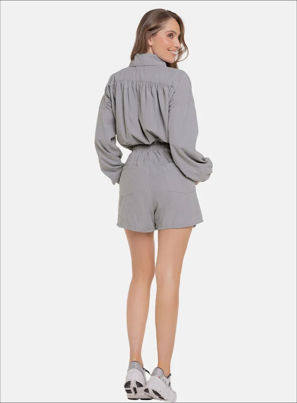 Enterizo casual color gris para mujer, marca BABALÚ, referencia 111983, vista trasera. Compra al por mayor en babalu.com.co en COP.