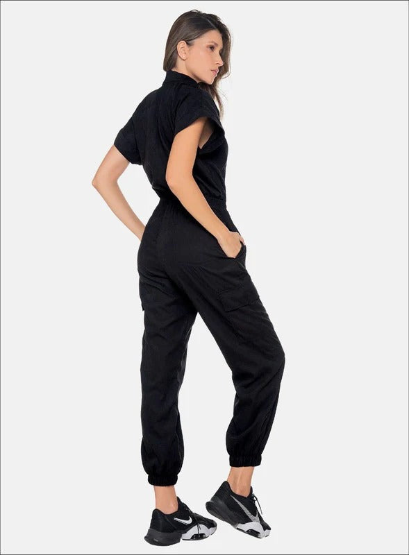 Enterizo casual color negro para mujer, marca BABALÚ, referencia 111173, vista lateral. Compra al por mayor en babalu.com.co en COP.